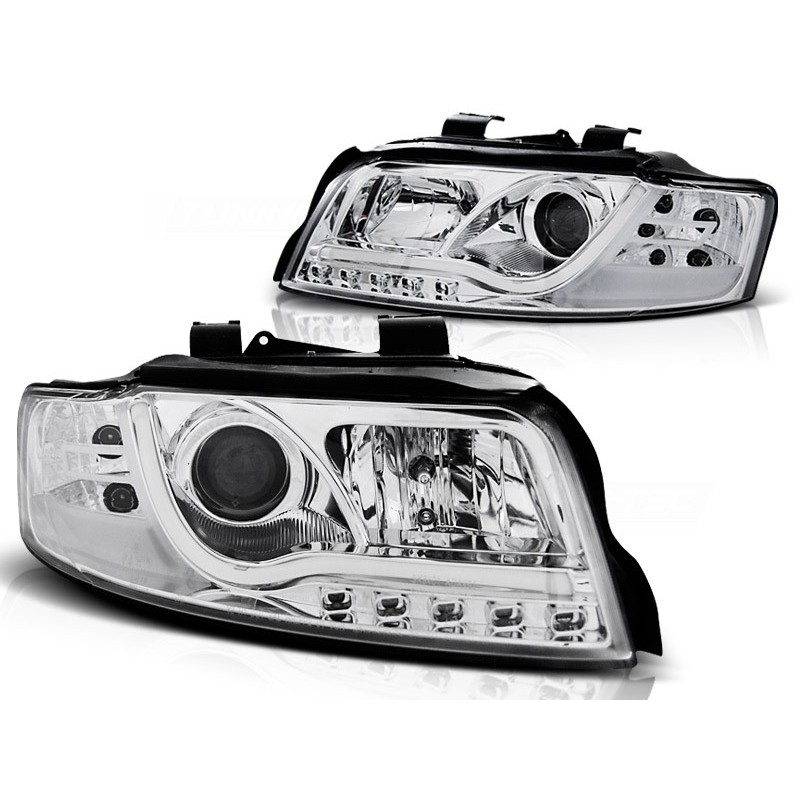 Phares avant Audi A4 10.00-10.04 tube lights chrome tru drl