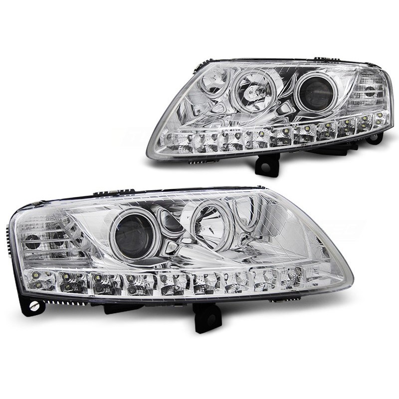 Phares avant Audi A6 c6 04.04-08 angel eyes led chrome