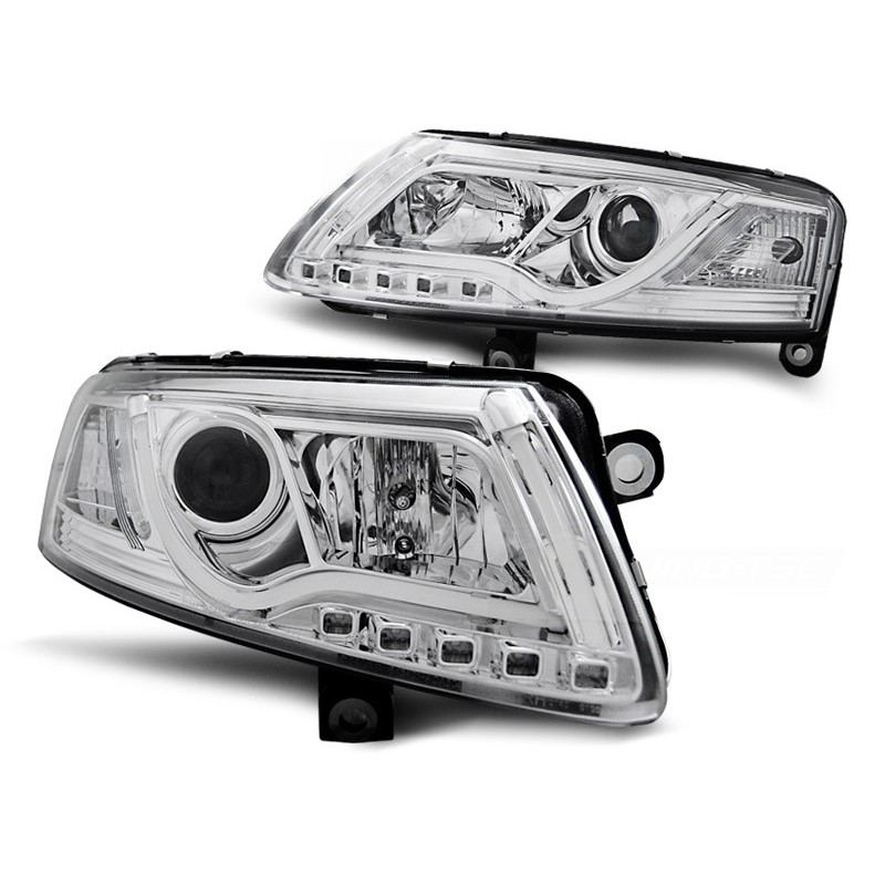 Phares avant Audi A6 c6 04.04-08 led tube lights chrome