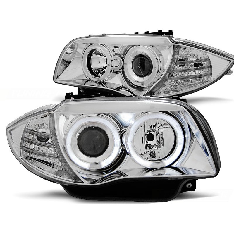 Phares avant BMW 1 e87 / e81 04-11 angel eyes chrome