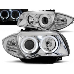 Phares avant BMW 1 e87 / e81 04-11 angel eyes chrome