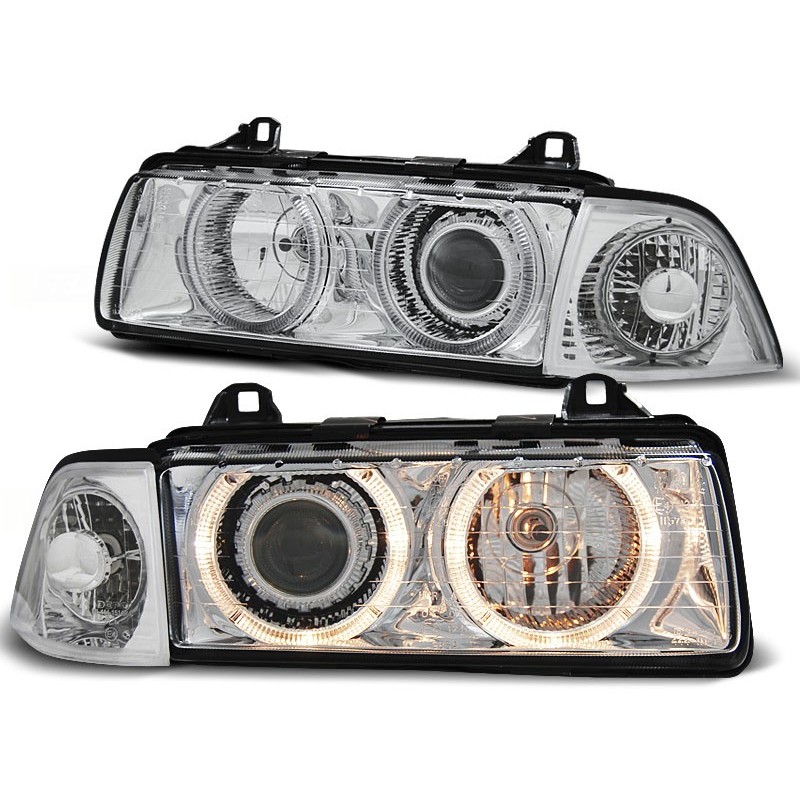 Phares avant BMW e36 12.90-08.99 angel eyes chrome