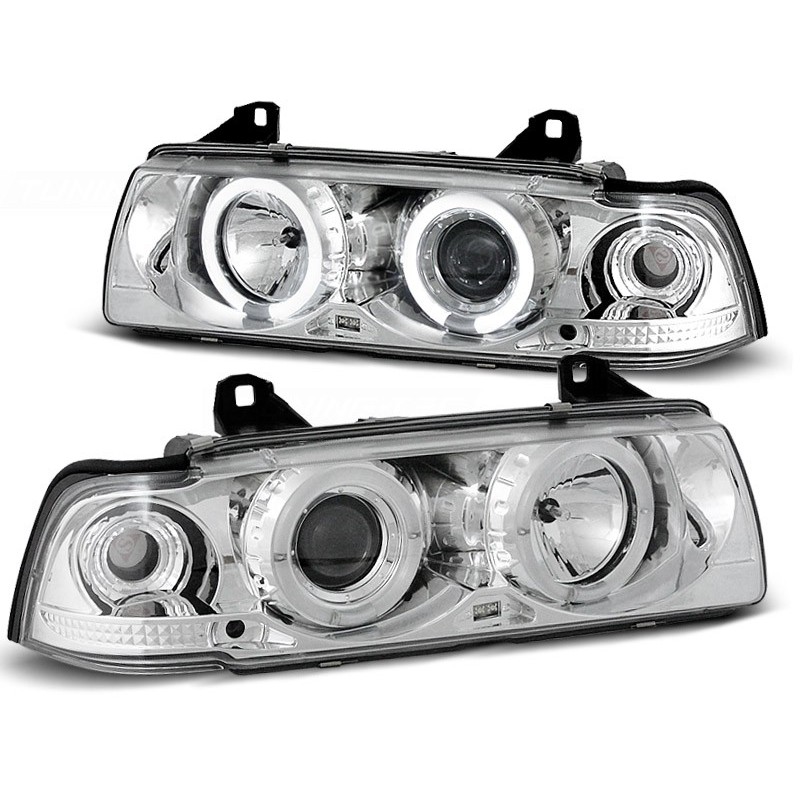 Phares avant BMW e36 12.90-08.99 angel eyes chrome Phares avant BMW e36 12.90-08.99 angel eyes chrome