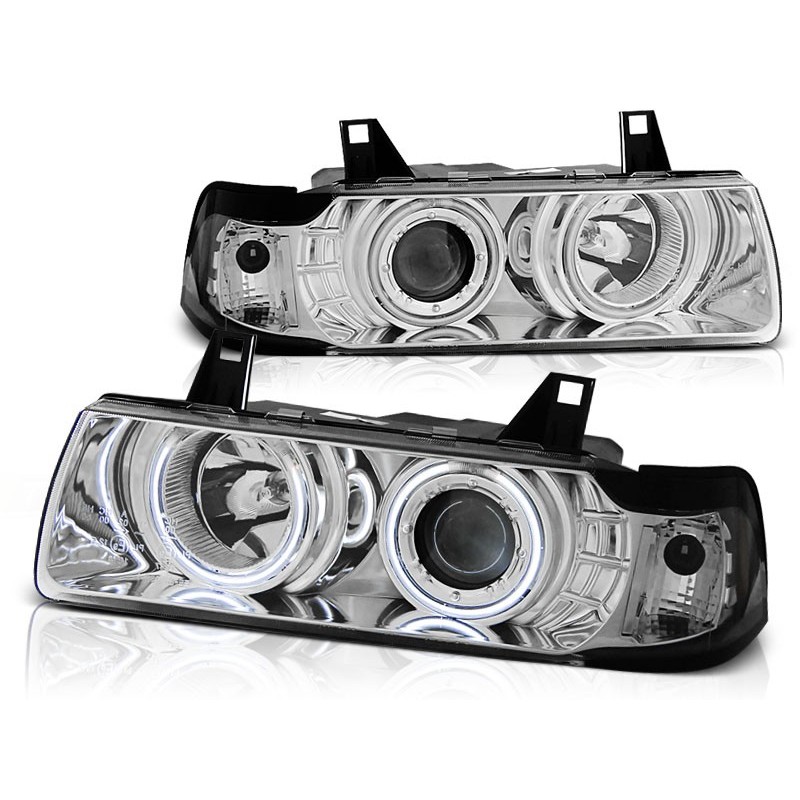 Phares avant BMW e36 12.90-08.99 c/c angel eyes chrome