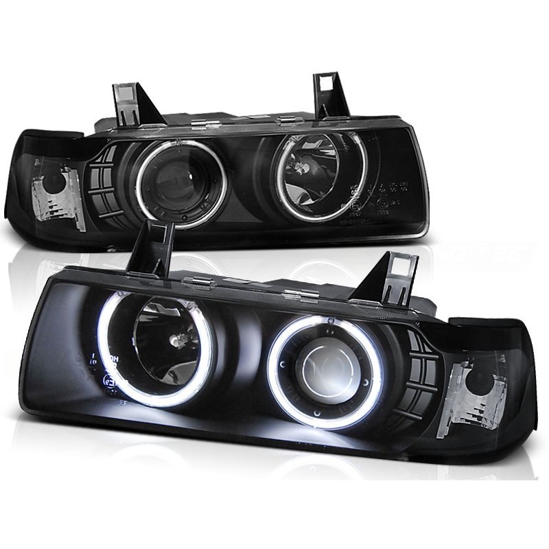 Phares avant BMW e36 12.90-08.99 c/c angel eyes noir Phares avant BMW e36 12.90-08.99 c/c angel eyes noir