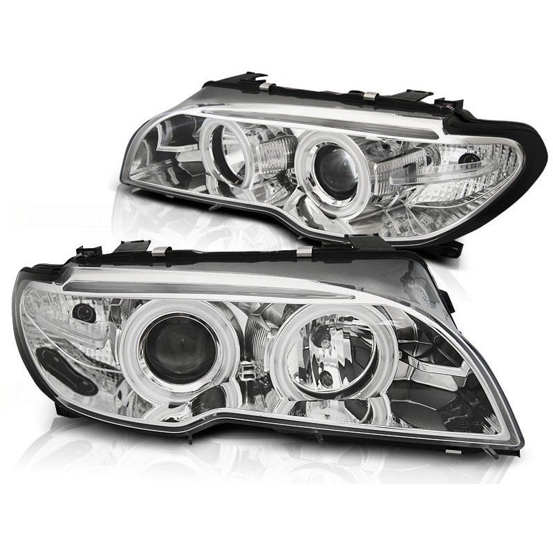 PHARES AVANT BMW E46 04.03-06 COUPE CABRIO ANGEL EYES CCFL CHROME