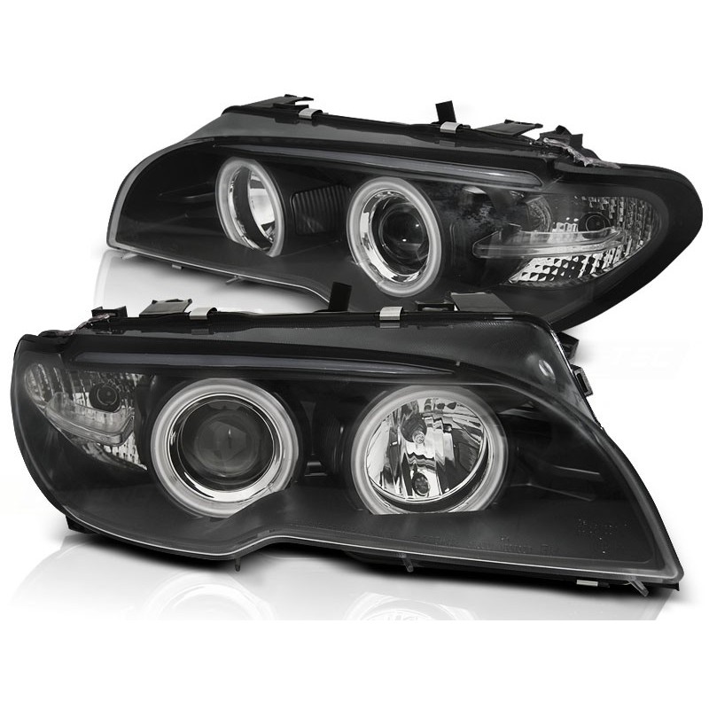 PHARES AVANT BMW E46 04.03-06 COUPE CABRIO ANGEL EYES CCFL XENON NOIR