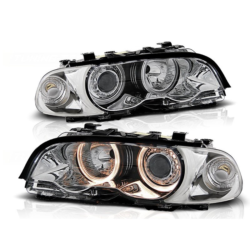 Phares avant BMW e46 04.99-08.01 coupe cabrio angel eyes chrome Phares avant BMW e46 04.99-08.01 coupe cabrio angel eyes chrome