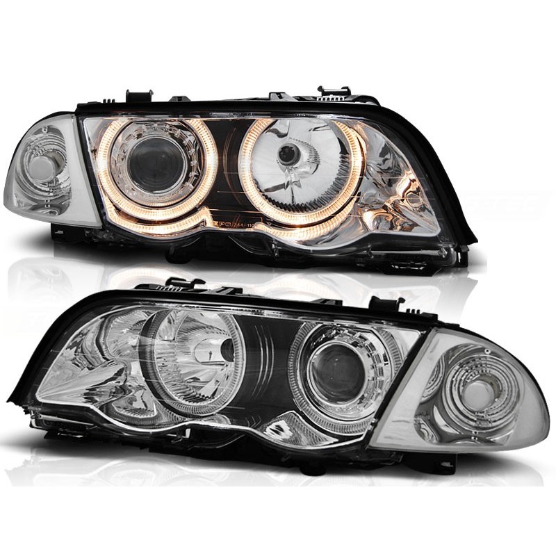 Phares avant BMW e46 05.98-08.01 angel eyes chrome Phares avant BMW e46 05.98-08.01 angel eyes chrome