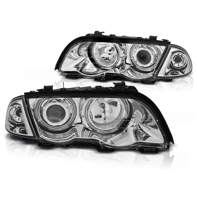 PHARES AVANT BMW E46 05.98-08.01 S/T ANGEL EYES LED CHROME