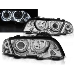 PHARES AVANT BMW E46 05.98-08.01 S/T ANGEL EYES LED CHROME