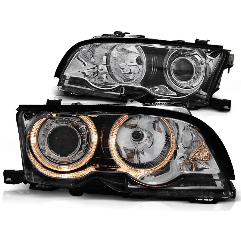 Phares avant BMW e46 09.01-03.03 coupe cabrio angel eyes chrome