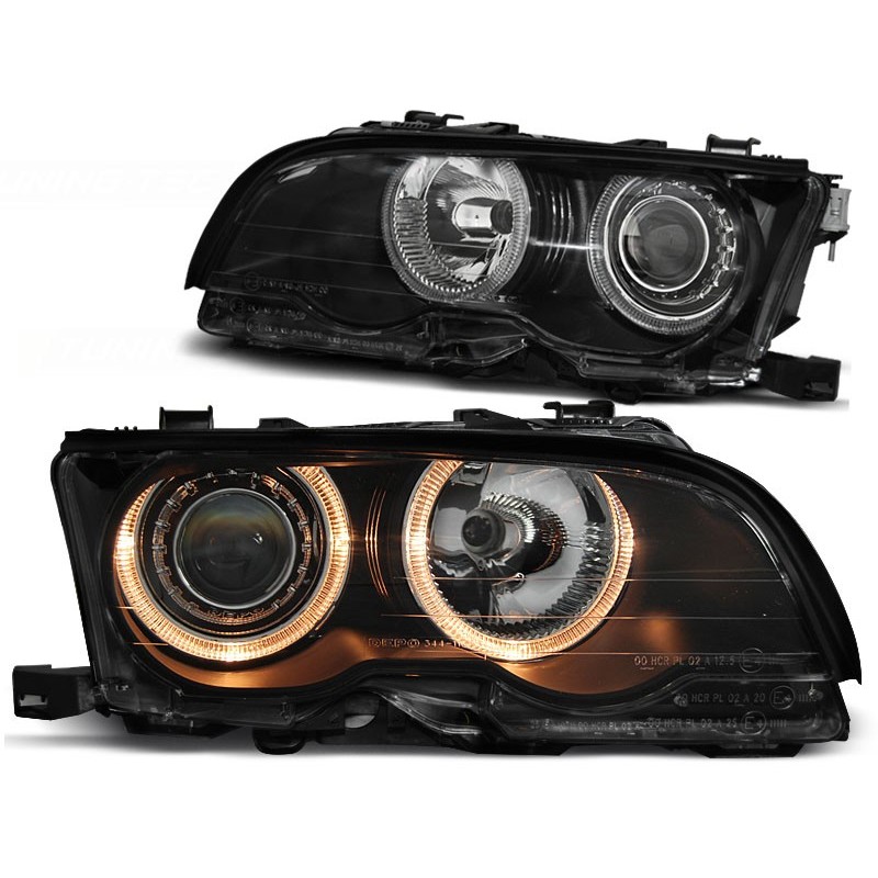 Phares avant BMW e46 09.01-03.03 coupe cabrio angel eyes noir