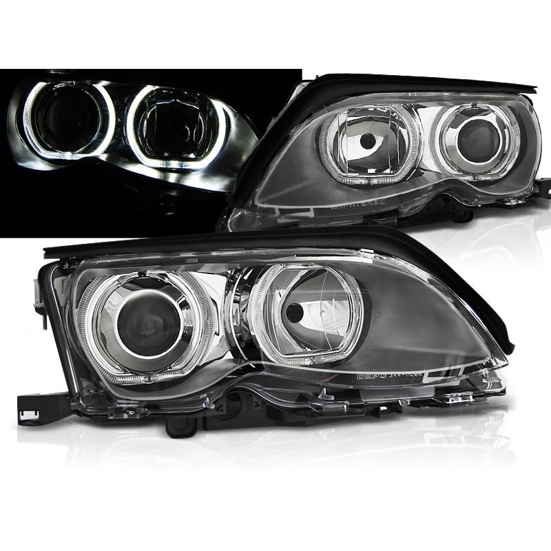 Phares avant BMW e46 09.01-03.05 angel eyes led chrome