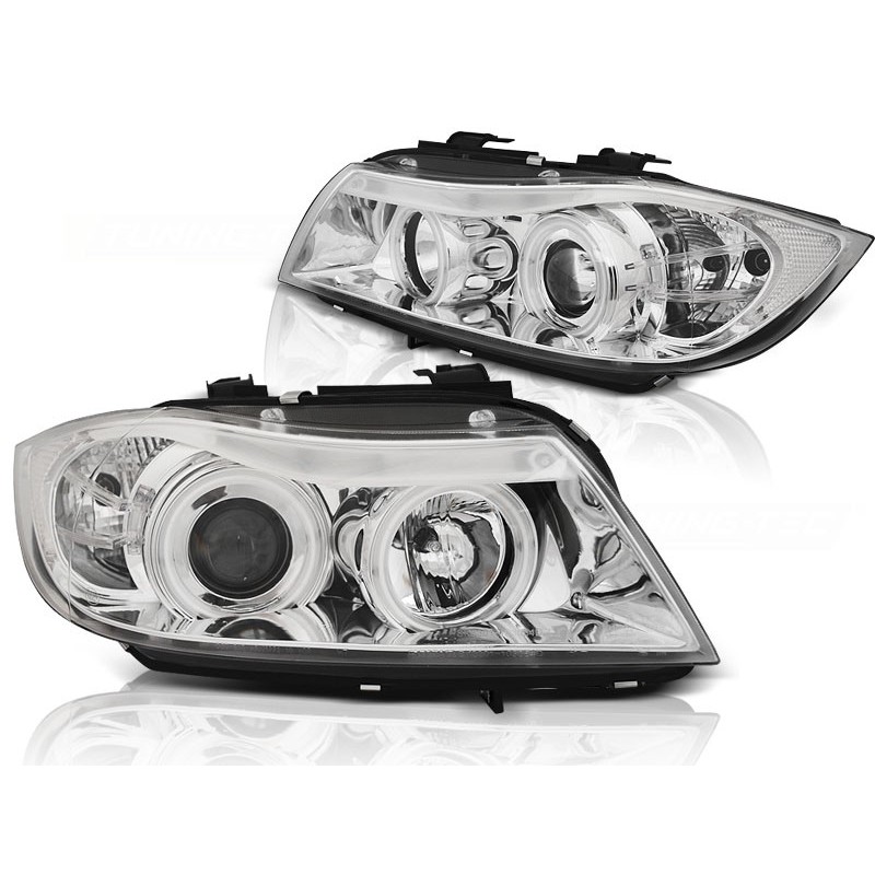 PHARES AVANT BMW E90/E91 03.05-08.08 ANGEL EYES CCFL CHROME