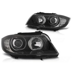 PHARES AVANT BMW E90/E91 03.05-11 LED ANGEL EYES NOIR LED INDICATOR