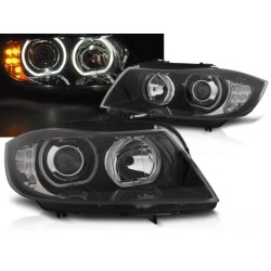 PHARES AVANT BMW E90/E91 03.05-11 LED ANGEL EYES NOIR LED INDICATOR