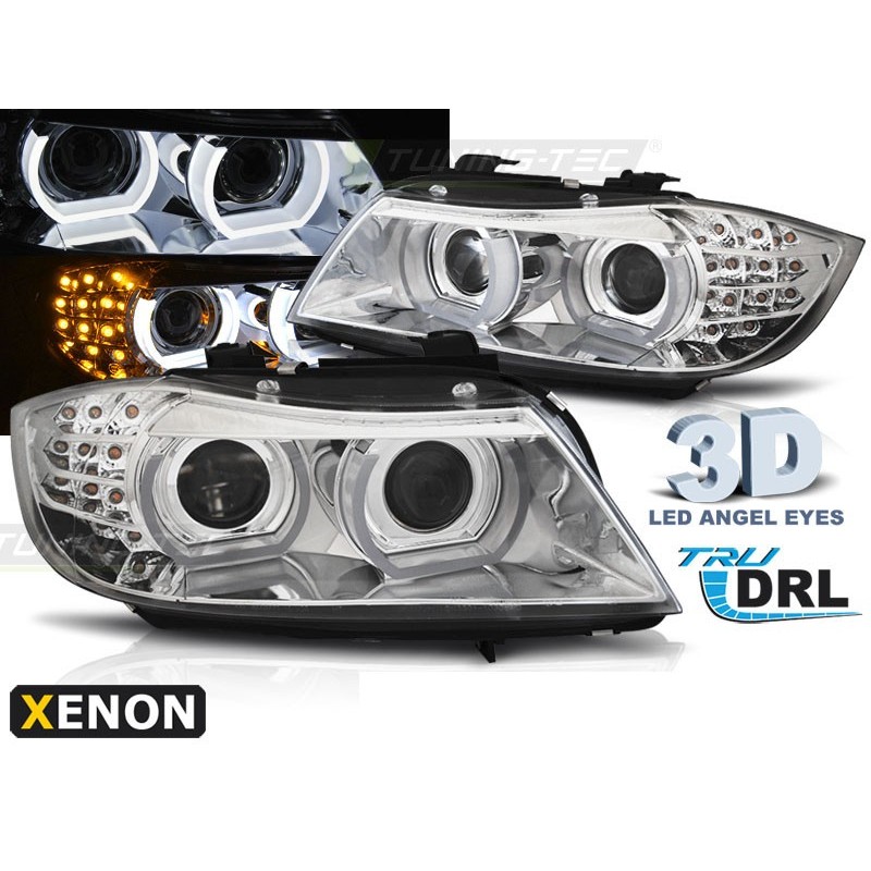 PHARES AVANT  BMW E90/E91 2009 à 2011 HID DRL CHROME LED INDICATOR